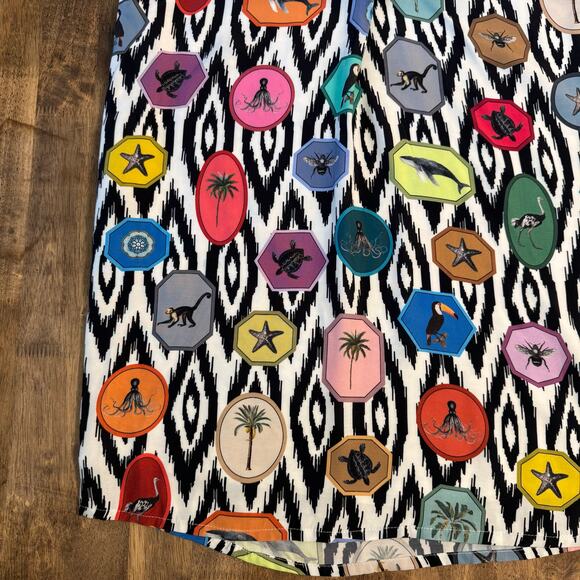 Vilagallo Women’s Ikat Exotic Animal V Neck Popover Dress Resort Cruise Size 42 - Picture 8 of 8